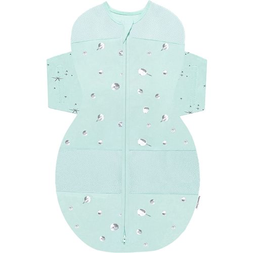 Happiest Baby SNOO Sleep Sack - 100% Organic Cotton Baby Swaddle Blanket - Doctor Designed Promotes Healthy Hip Development (Teal Planets, Small)