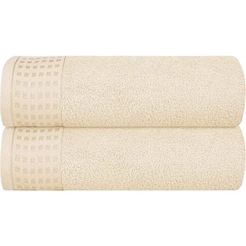 GLAMBURG 100% Cotton 2 Pack Oversized Bath Towel Set 28x55 Inches, Ultra Soft Highly Absorbant Compact Quickdry & Lightweight Large Bath Towels, Ideal for Gym Travel Camp Pool - Ivory