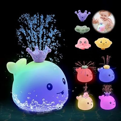 Candyfouse Baby Bath Toys, Whale Bath Toy Spray, Four Water Spray Patterns, Baby Light Up Bath Tub Toys, Waterproof Design,Child-Safe, Ideal for Kids' Bath Time,Baby Toys for Infants and Kids (White)