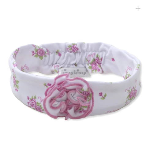 Pink Rose Scrolls White Headband