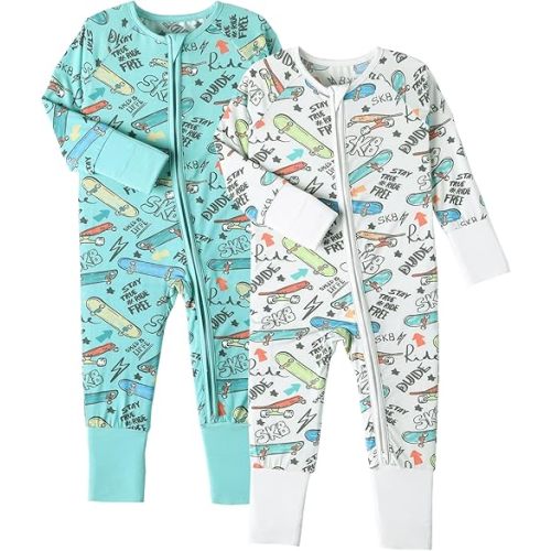 OPAWO Viscose from Bamboo Baby Pajamas Girl 2pack Mittens Cuff 2 Way Zipper Soft Footless Sleeper Baby Boy One-Piece Romper