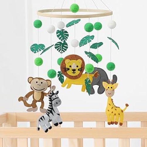 Baby Mobile Crib, Animal Mobile for Crib Nursery Mobile Gender Neutral for Boys and Girls Hand-Crocheted Mobile, Felt Material, Ceiling Mobile Presents for Newborns - Jungle Forest Theme