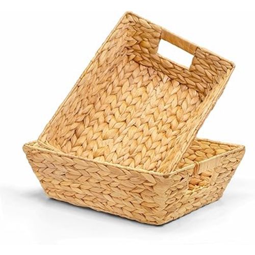 Set of 2 Snack Baskets, Wicker Snack Basket Organizer for Office, Small Wicker Baskets with Handles, (2 Medium Basket)