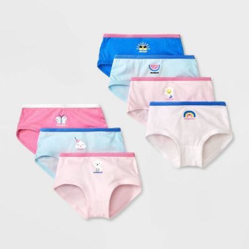 Toddler Girls' 7pk Briefs - Cat & Jack™ 4T: Cotton Knit, Rainbow & Sun Patterns, Low Rise, Elastic Waistband