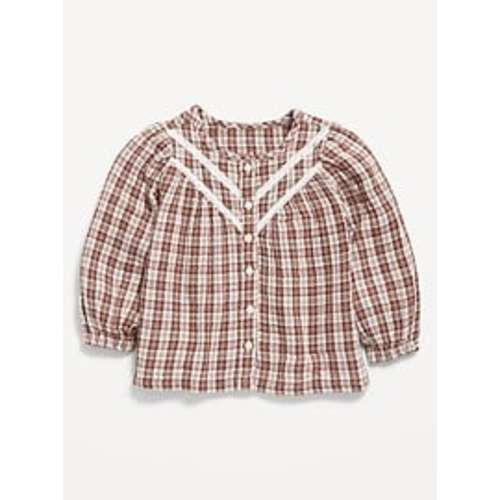 Printed Long-Sleeve Double-Weave Button-Front Top for Toddler Girls | Old Navy