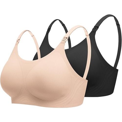 Ekouaer Nursing Bras for Breastfeeding Ribbed, Seamless Ultra Comfort Maternity Bralette Wireless Pregnancy Sleep Bra