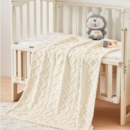 Sherpa Fleece Baby Blanket, Ultra Soft Fluffy Premium Baby Blankets for Boys Girls, Cozy Infant Toddler Newborn Receiving Blankets for Crib Stroller 30”×40” (Cream)