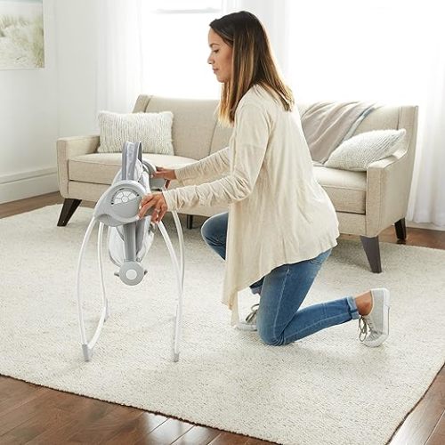 Ingenuity Comfort 2 Go Compact Portable 6-Speed Cushioned Baby Swing with Music, Folds Easy, 0-9 Months 6-20 lbs (Cuddle Lamb)
