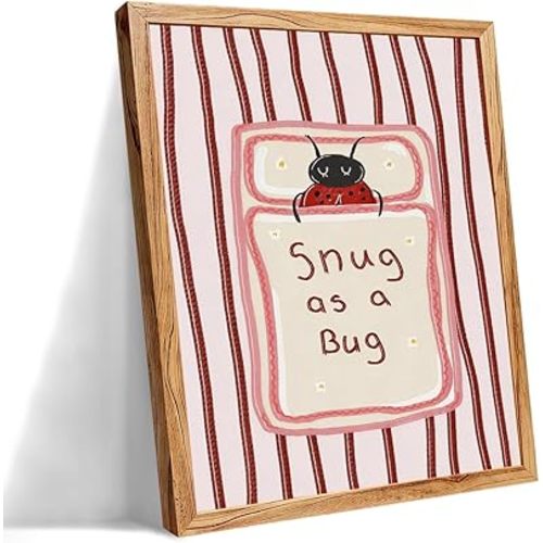 Framed Fun Cute Ladybug Canvas Poster 08x10 inch Trendy Colorful Kids Wall Art Snug As A Bug Funny Quotes Prints for Nursery Home Bedroom Wall Decor