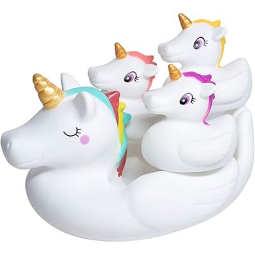 Woby Baby Bath Toys Cute Unicorn Spray Toys Bathroom Rubber Floating Bathtub Squirt Toys for Toddlers Infants 6-12 Months Girl Ideal Gifts Value Pack 4pcs Set