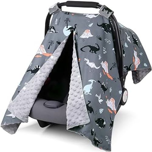 Rquite Dinosaur Car Seat Cover Baby, Carseat Covers Baby Boy Girl, Breathable Infant Car Seat Cover, Peekaboo Opening Minky Car Seat Canopy, Multiuse Baby Carrier Cover & Nursing Breastfeeding Cover