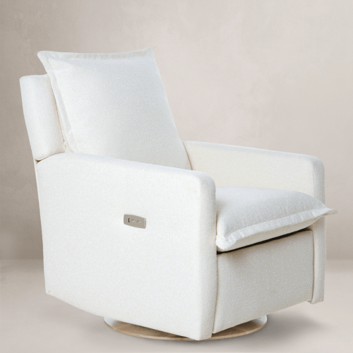 Flynn – Gliding Swivel Nursery Recliner - High Performance Bouclé Oyster