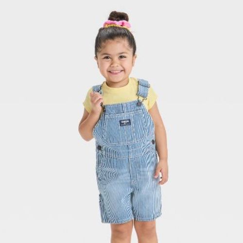 Oshkosh B'gosh Toddler Girls' Railroad Striped Shortalls - 18m: Cotton Denim, Shoulder Snap, Kangaroo Pocket, Machine Washable