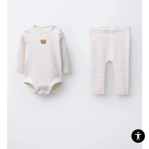 BEAR PATCH AND STRIPED BODYSUIT AND LEGGINGS SET - Mink | ZARA United States