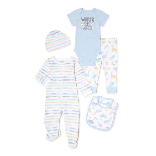 Garanimals Newborn Baby Boy Shower Gift Set, 5-Piece, Newborn-6/9 Months