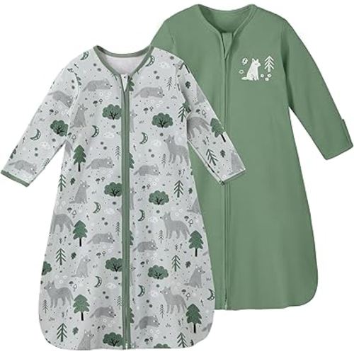 Yoofoss Baby Sleep Sack 0-6 Months Long Sleeve Wearable Blanket Baby 100% Cotton 2-Way Zipper 0.5 Tog Newborn Sleeping Sack, Lightweight(Small)
