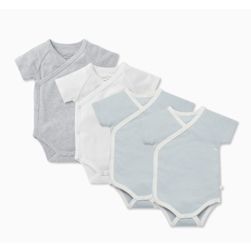 Mori Short Sleeve Kimono Bodysuit 4 pack Blue Stripe 6-9 M