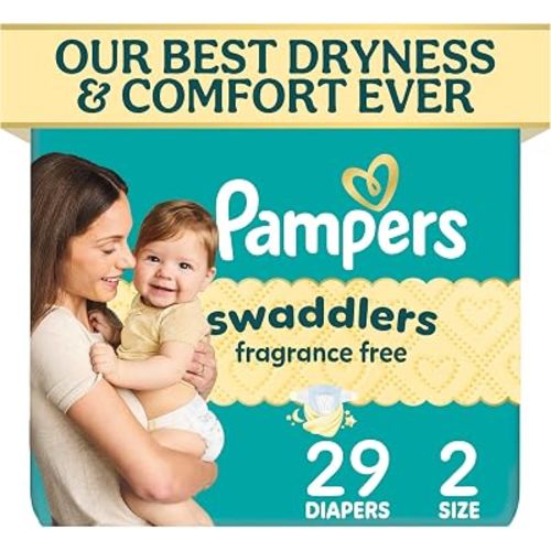 Pampers Swaddlers Diapers, Size 2 (10-22 lbs), 29 Count, Fragrance Free, Hypoallergenic, Absorbent, Pediatrician Recommended, Skin Safe