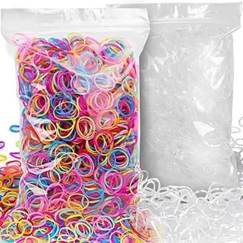 YGDZ 4000pcs Elastic Hair Bands, Clear Hair Elastics Small Mini Girls Rubber Bands Baby Kids Toddlers Hair Ties(2000pcs Clear + 2000pcs Colorful)
