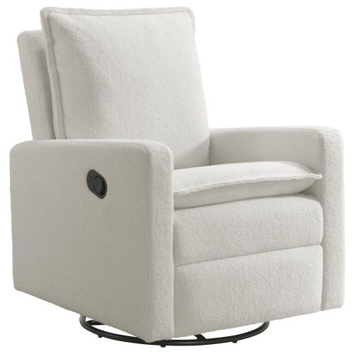 M Design Village Uptown Swivel Push Back Rocker Recliner in Boucle White