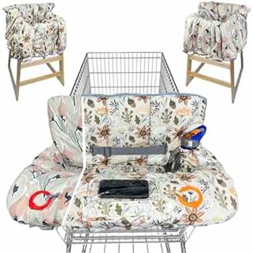 Shopping Cart Cover for Baby Grocery Cart Cover for Baby boy and Baby Girl, High Chair Cover for Baby and Toddler, Baby Registry Gift - Waterproof - Extra Large - Cotton - Double Sided (Ivory)