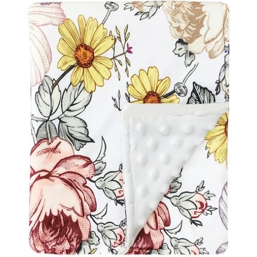 Floral Baby Blankets, Floral Toddler Blanket for Boys Girls, Dotted Backing, Double Layer, Crib Receiving Blanket, for Nursery/Stroller/Toddler Bed/Carseat, 30 x 40 Inch