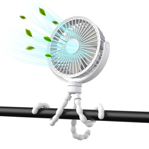 Portable Stroller Fan, Battery Operated Small Clip on Fan, with Flexible Tripod for Stroller Treadmill Crib Car Seat Travel, White