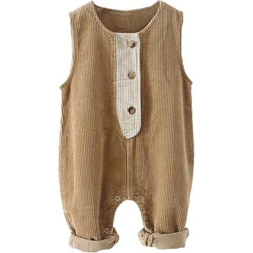 Happy Cherry Infant Baby Boy Girl Corduroy Overalls Romper Adjustable Button Suspender Big Pants Plain Romper Outfit Clothes