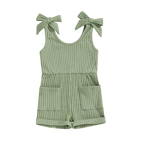 Fernvia Toddler Baby Girl Summer Clothes Sleeveless Ribbed Knitted Jumpsuit Shorts Overalls Baby One Piece Outfit