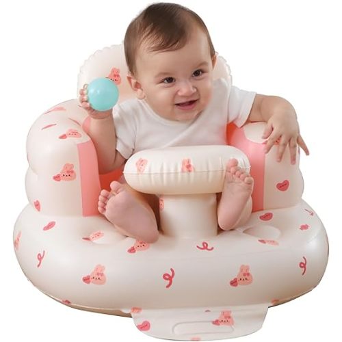 Upgrade Inflatable Baby Seat with Tray for Babies 3-36 Months, Built in Air Pump Bumbo Seat with Tray, Load-Capable Baby Chair Sit Me up Floor Seat for Baby, Learning to Sit&Feeding