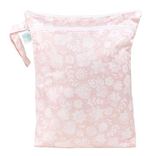 Bumkins Waterproof Wet Dry Bag for Baby, Travel, Swim Suit, Cloth Diapers, Pump Parts, Pool, Beach, Gym Clothes, Toiletry, Hook to Stroller, Daycare, Zipper Reusable Wetdry Packing Pouch, Floral Gray