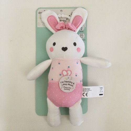 NEW Lullaby Soother Baby Toy Bunny Musical Plush w Clip Pink White | DreamGro