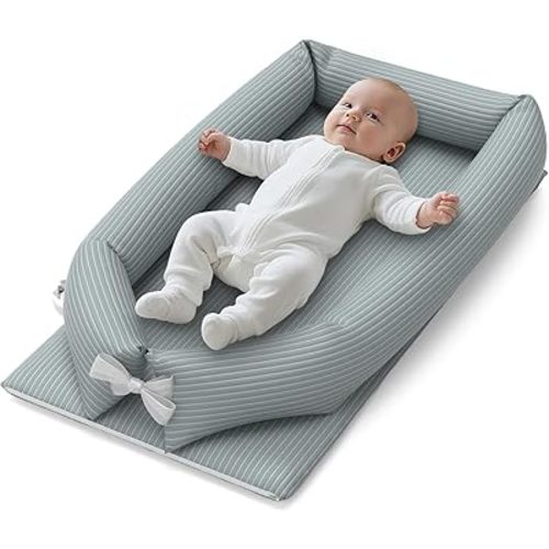 Baby Lounger, Breathable & Soft Baby Nest with Cooling Touch Cover, Newborn Lounger for Home and Travel, 0-24 Months, Grey
