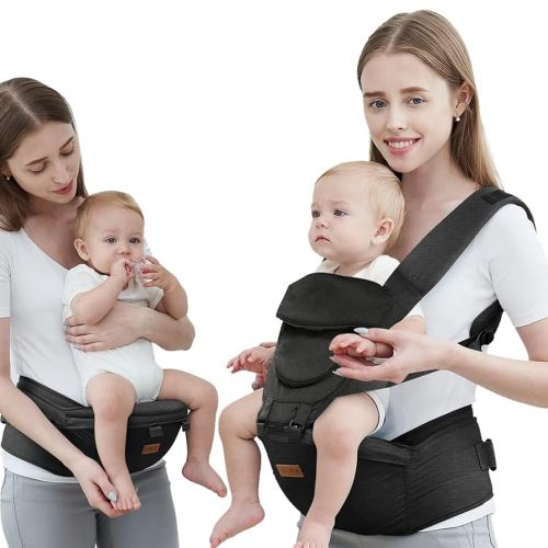Baby Carrier with Hip Seat, Baby Carrier Newborn to Toddler, 6-in-1 Ways to Carry, All Seasons, Adjustable Baby Holder Carrier for Breastfeeding(Black)