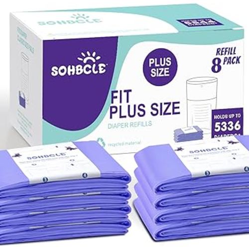 Diaper Pail Refill Bags Compatible with Dekor Plus Diaper Pail Refills 8 Pack Extra 12% Length,Holds up to 5336 Diapers,Extra 30% Thickness Powerful Odor Eliminate Lavender Scent for Baby/Adult