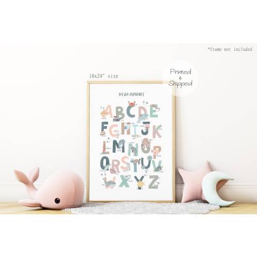 Under the Ocean Print, Sea Alphabet Print, Nautical Nursery Print, Educational Print, Scandi Nursery Decor, Playroom Prints, Kids Wall Art