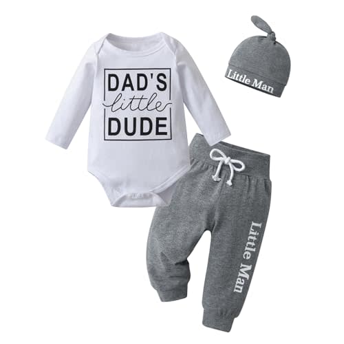 Velopvice Baby Boy Clothes Set Newborn Long Sleeve Dad's Little DUDE Print Tops Pants Hat Infant Boys 3Pcs Outfit Sets