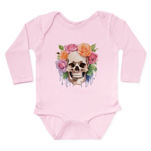 CafePress - Watercolor Skull & Roses - Long Sleeve Cotton Baby Bodysuit