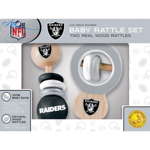 BabyFanatic Wood Rattle 2 Pack - NFL Las Vegas Raiders Baby Toy Set
