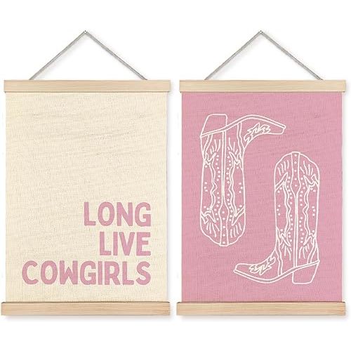 Pink Long Live Cowgirls Wall Art Hanging Poster, Cowgirl Room Decor, 12x16 Inch Set of 2