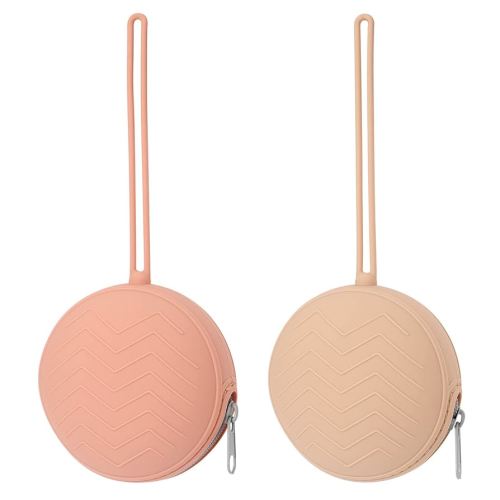 2 Pack Silicone Pacifier Holder Case, BPA Free Newborn Baby Pacifiers Silicone Pouch for Boys & Girls, Portable Silicone Pacifier Container Case (Muted, Apricot)