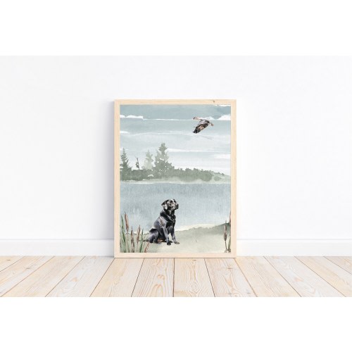 Watercolor Duck Hunting Black Labrador Nursery Little Boys Room Unframed Print Rustic Outdoor Themed Decor