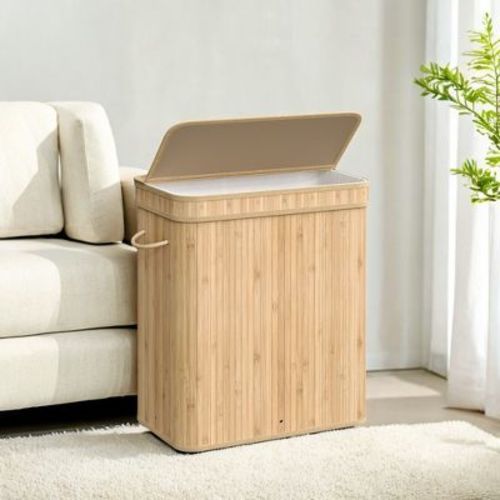 26.4-gals Laundry Hamper Basket Bamboo Laundry Basket With Lid Removable Machine Washable Laundry Basket, With Handles Natural Beige