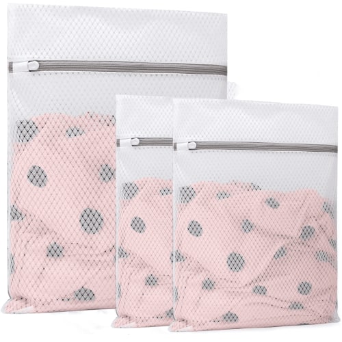 3Pcs Durable Honeycomb Mesh Laundry Bags for Delicates (2 Medium 12 x 16 Inches, 1 Extra Large 24 x 24 Inches)