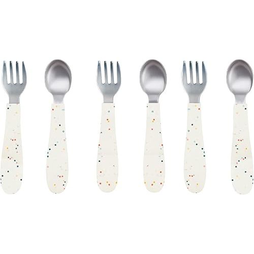 WeeSprout Toddler Utensils, 3 Forks & 3 Spoons, 18/8 Stainless Steel & Food Grade Silicone, Thick Easy-Grip Handles, Perfect Length For New Self Feeders, Gentle On Gums & Teeth, Dishwasher Safe