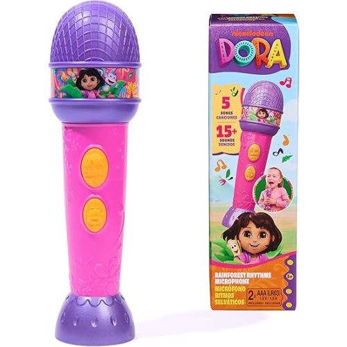 Dora, Rainforest Rhythms Microphone with Music, Sound Fx & Bilingual Phrases, Kids Toys for Girls & Boys Ages 3 and Up