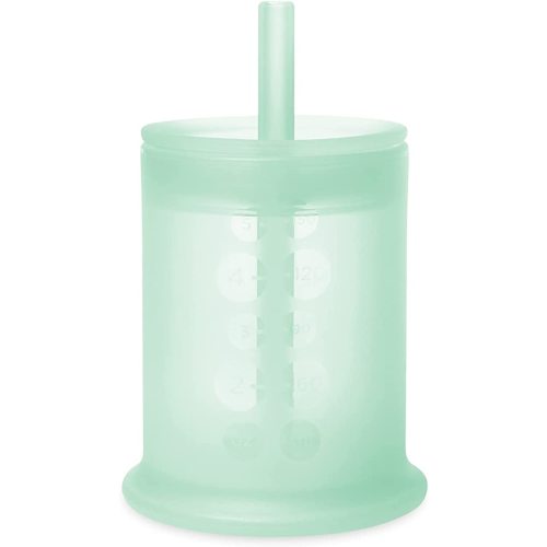 Olababy Silicone Training Cup with Straw Lid | Babies Water Drinking Cup | 6+ Mo Infant To 12-18 Months Toddler | Sippy Cup For Kids & Smoothie Cup | Baby Led Weaning (Mint, 5 oz)