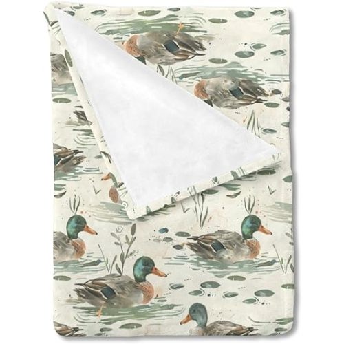 Unisex Mallard Ducks Theme Baby Nursery Throw Gift Blanket for Boys Girls, Cute Ducks Leaves Pattern Swaddle Receiving Bed Blanket for Newborn Toddlers Kids-40x50