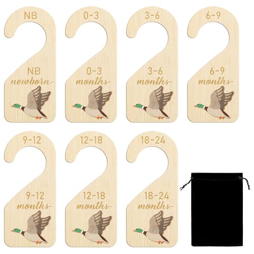R HORSE 3D Wooden Baby Closet Dividers - 8Pcs Mallard Duck Baby Closet Organizer, Double-Sided Newborn Clothes Size Hanger Dividers Nursery Decor Birthday Gift for Boys Girls, 0-24 Months
