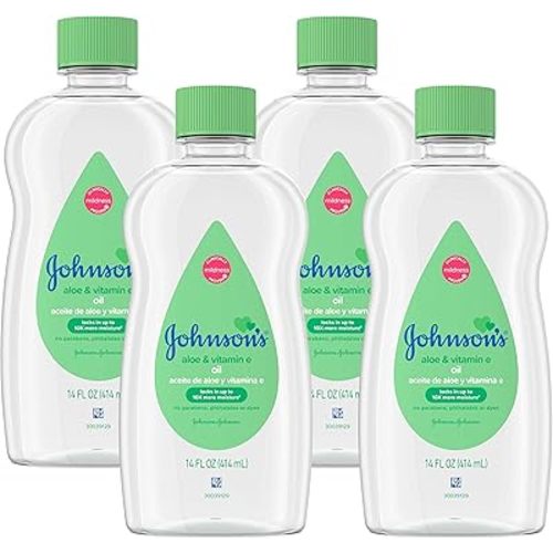 Johnson's Baby Johnson & Johnson Baby Oil, Aloe Vera & Vitamin E, Multicolor, 14 Fl Oz (Pack of 4)
